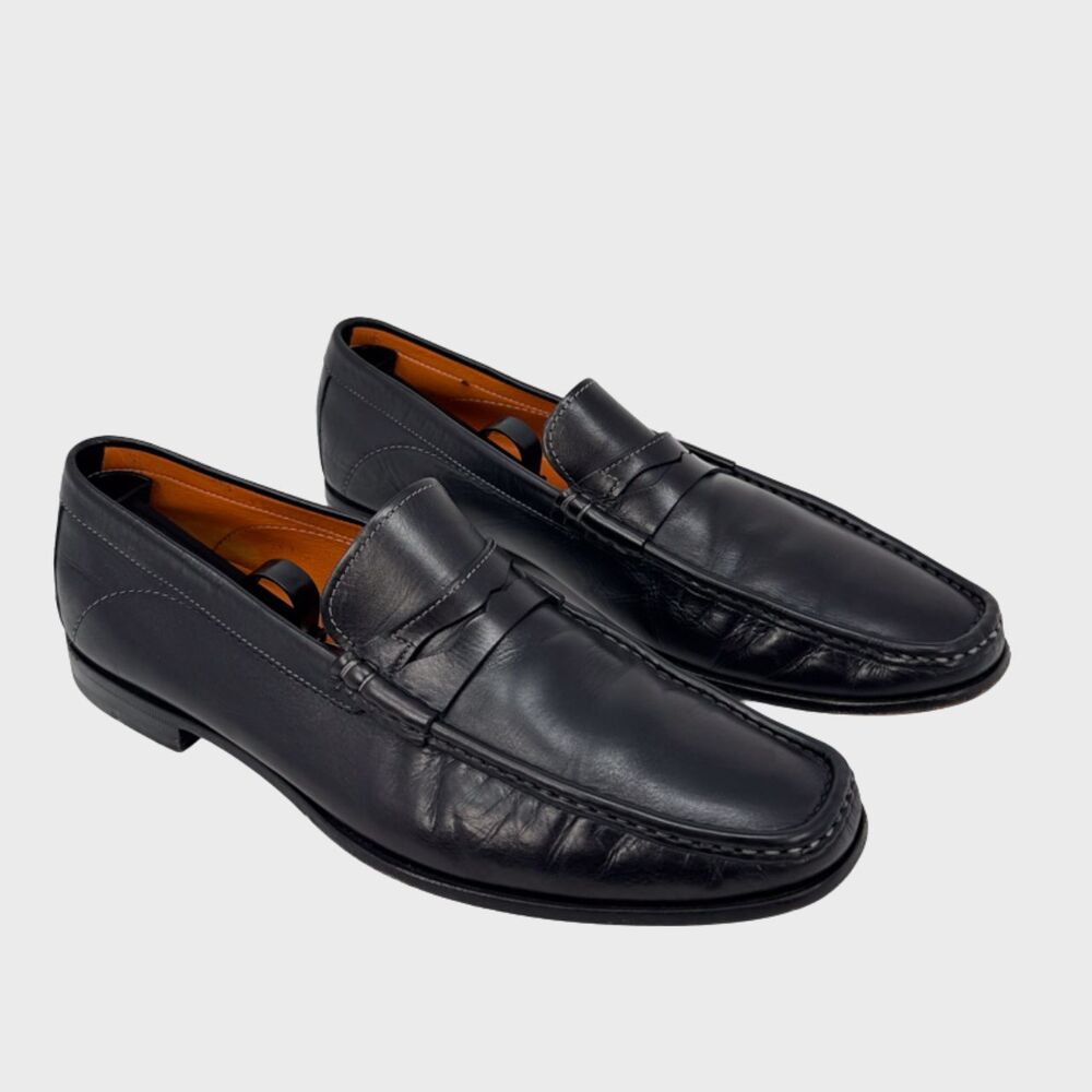 Santoni Fergus Men Shoes Black Leather Penny Loafer Slip On Classic Formal US 11
